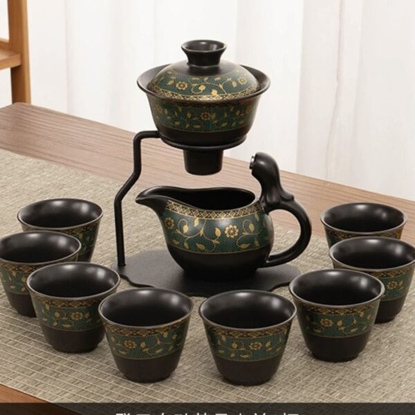 High-end ceramic automatic tea set home living room tea brewing set Kung Fu tea cup magnetic teapot lazy tea brewing artifact
