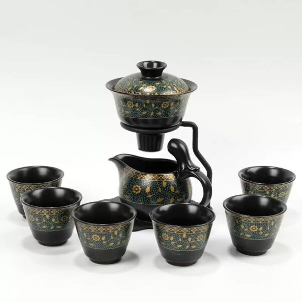 High-end ceramic automatic tea set home living room tea brewing set Kung Fu tea cup magnetic teapot lazy tea brewing artifact