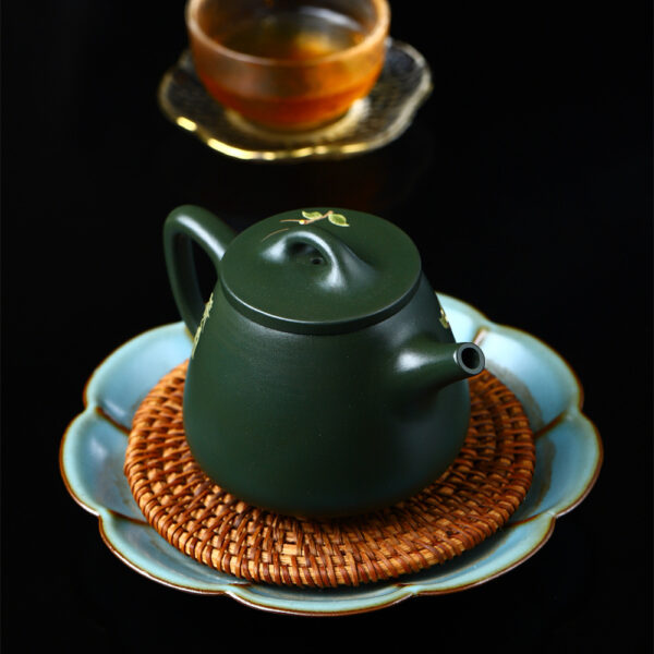 Green High Shipiao Teapot – Hand-Painted Floral | Original Ore | High-End Chinese Teaware