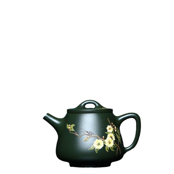 Green High Shipiao Teapot – Hand-Painted Floral | Original Ore | High-End Chinese Teaware