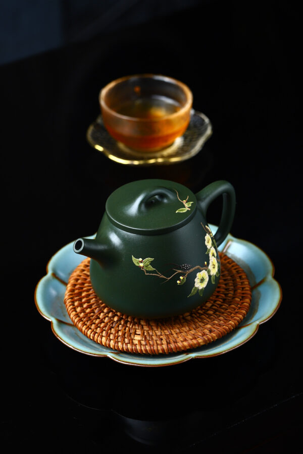 Green High Shipiao Teapot – Hand-Painted Floral | Original Ore | High-End Chinese Teaware