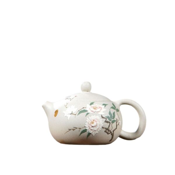 Yixing original ore white clay purple sand pot handmade peony Xishi pot purple sand teapot high-end daily tea set