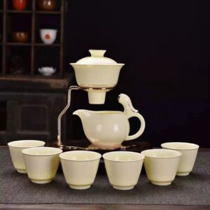 High-end ceramic automatic tea set home living room tea brewing set Kung Fu tea cup magnetic teapot lazy tea brewing artifact