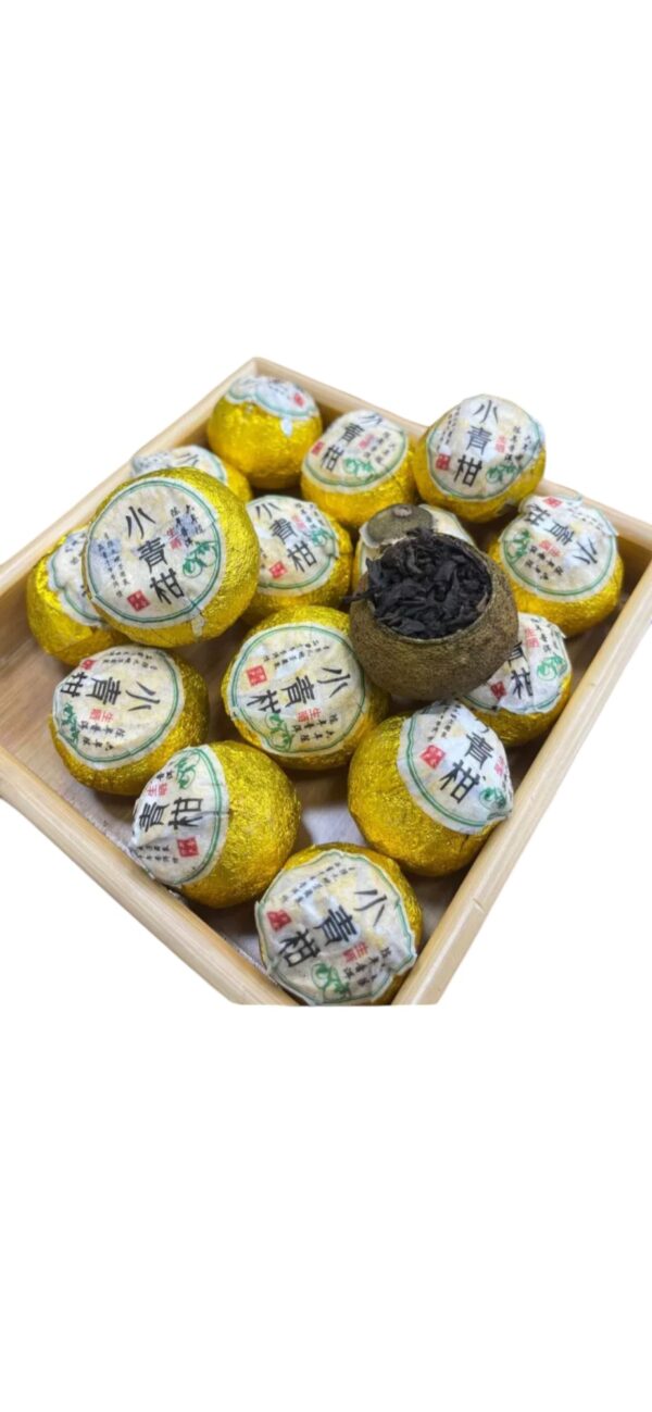 6-Year Aged Raw Puerh in Xiao Qing Gan (Young Tangerine Peel)10oz
