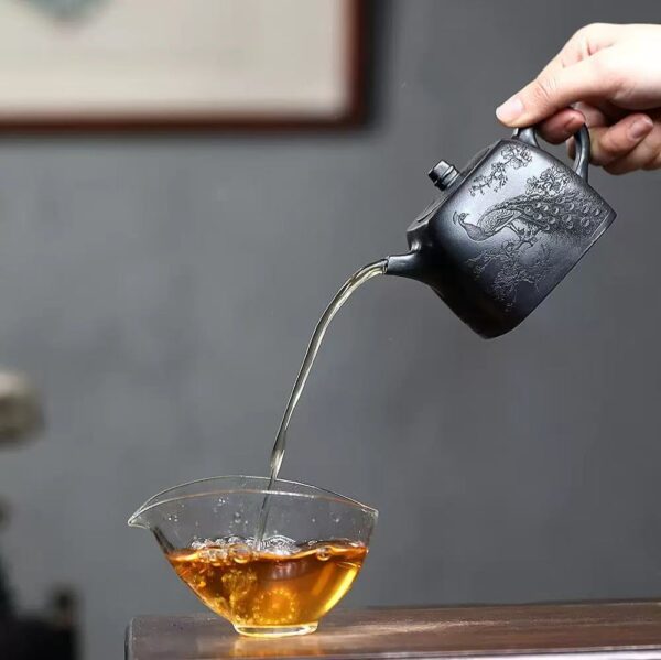 Hand-Carved Yixing Yellow Clay Teapot – Engraved Pattern, 7 oz