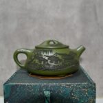 Handcrafted Yixing Green Clay Teapot – Carved Jiangnan Landscape (8.5 oz)