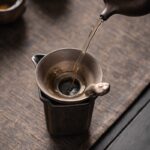 Zen "Ancient Fire" Handmade Ceramic Tea Strainer - Wabi-Sabi Style Iron Glaze Tea Infuser with Base