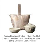 Whimsical Cat & Sakura Tea Set – Handcrafted Ceramic Duo with Brocade Carry Bag