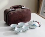 Serene Peaks Porcelain Gongfu Tea Set with Premium Leather Travel Case