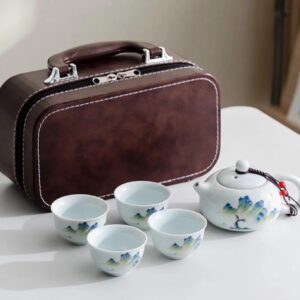 Serene Peaks Porcelain Gongfu Tea Set with Premium Leather Travel Case