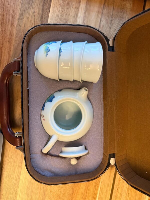 Serene Peaks Porcelain Gongfu Tea Set with Premium Leather Travel Case