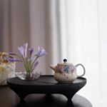 Wisteria Porcelain Tea Set with Hydrangea Tray, Complete Kung Fu Teapot and 2 Cups Travel Set with Brocade Bag, Elegant Tea Gift Set