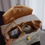 Wisteria Porcelain Tea Set with Hydrangea Tray, Complete Kung Fu Teapot and 2 Cups Travel Set with Brocade Bag, Elegant Tea Gift Set