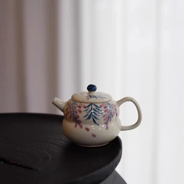 Wisteria Porcelain Tea Set with Hydrangea Tray, Complete Kung Fu Teapot and 2 Cups Travel Set with Brocade Bag, Elegant Tea Gift Set