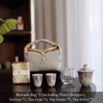 Wisteria Porcelain Tea Set with Hydrangea Tray, Complete Kung Fu Teapot and 2 Cups Travel Set with Brocade Bag, Elegant Tea Gift Set