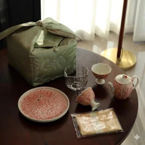 Complete Chinese Porcelain Gongfu Tea Set with Travel Case - 1 Teapot, 2 High-Footed Cups, Glass Bei, Dry Brew Tray, & Wrapped Tea Towel